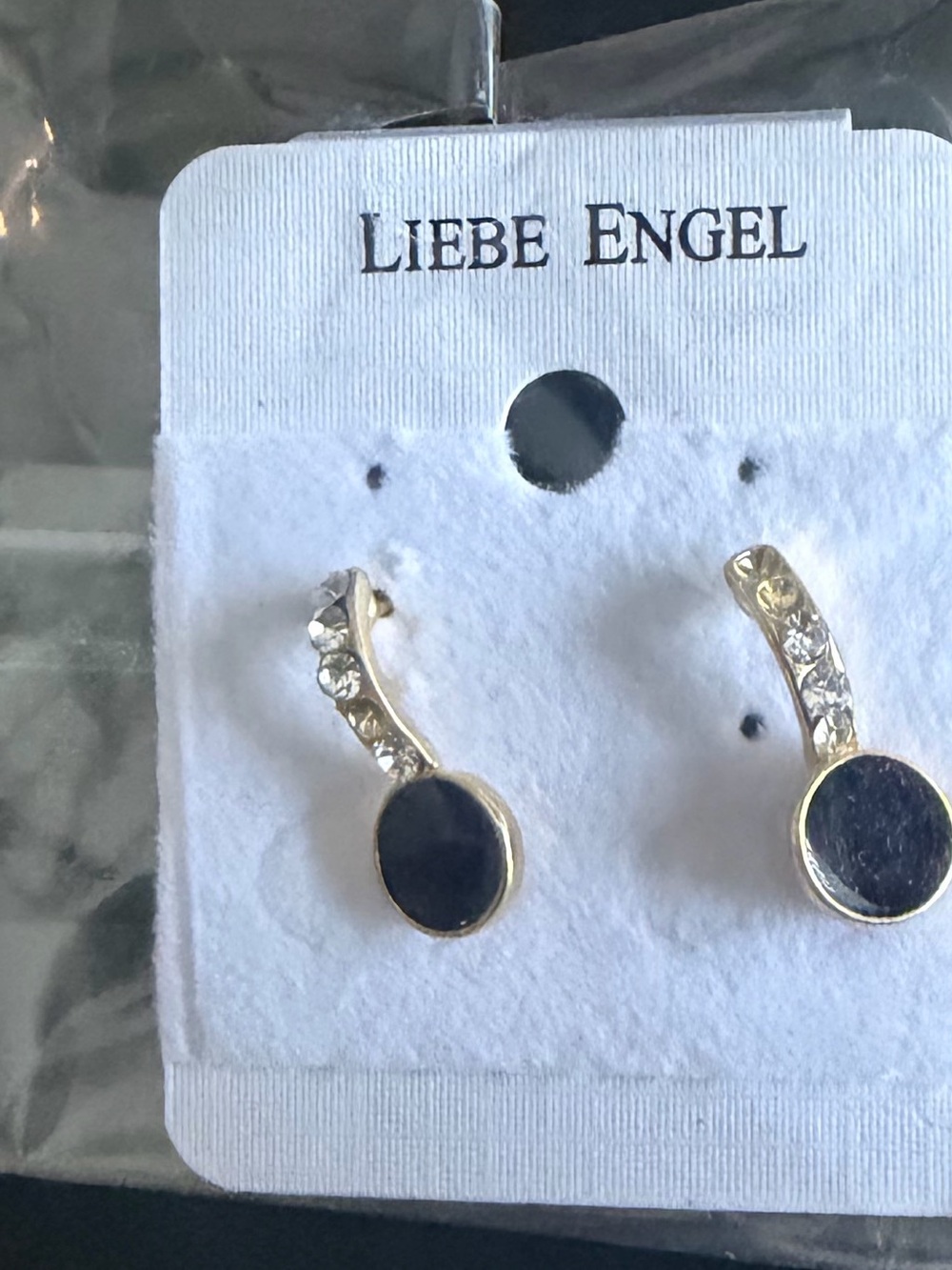 Gold-Tone Black Disc Crystal Drop Earrings